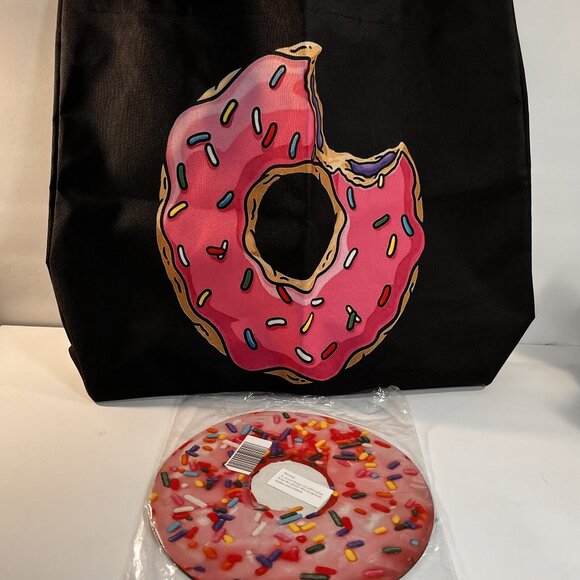 Pink Sprinkles Donut Mouse Pad 9" & Extra Large Tote Bag 20" x 15" Set New - Picture 1 of 5